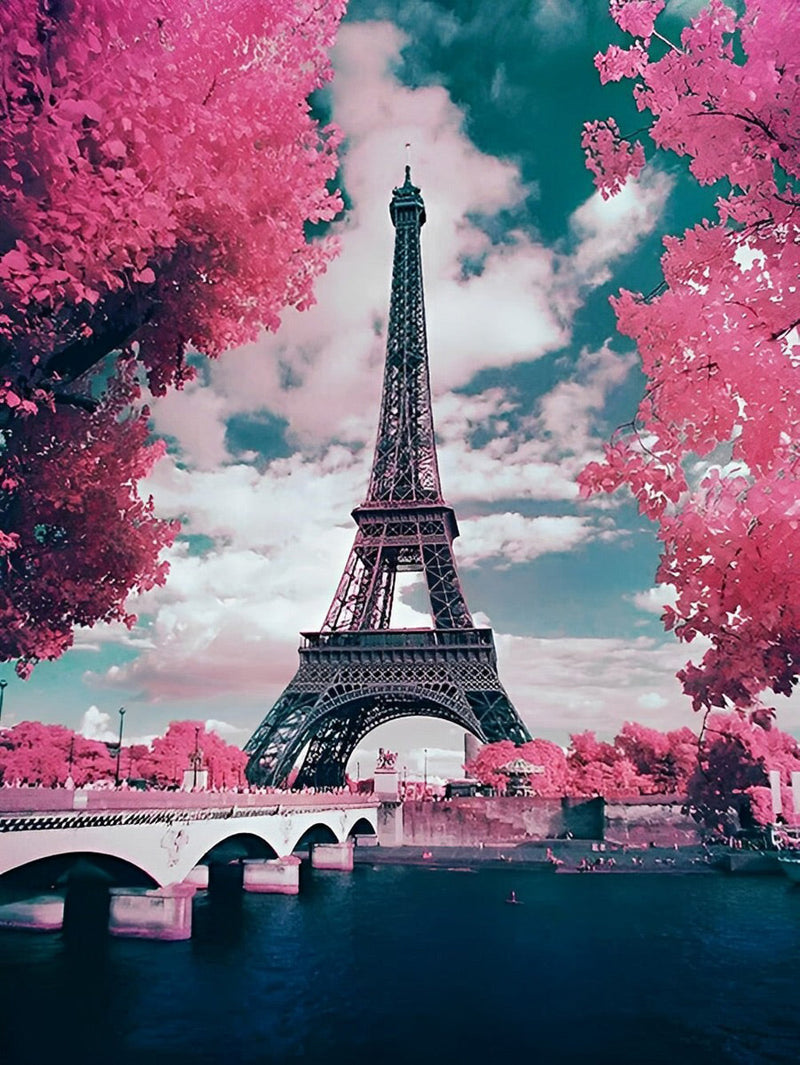 Eiffel et Arbre Rose Broderie Diamant
