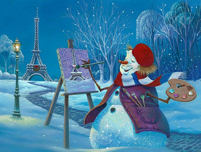 Eiffel et Bonhomme de Neige Peignant Broderie Diamant