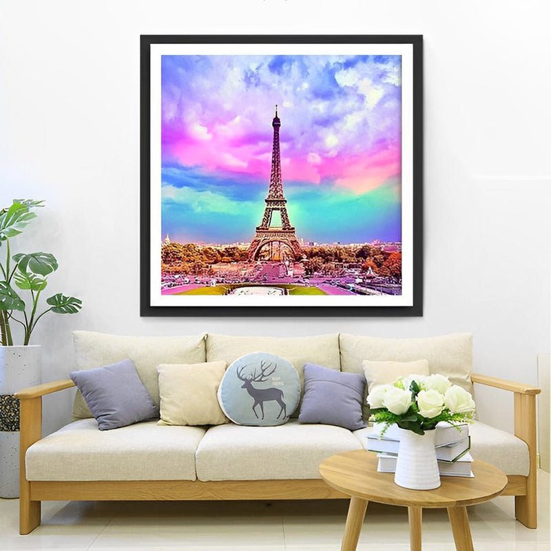 Eiffel et Nuages Colorés Broderie Diamant