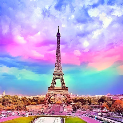 Eiffel et Nuages Colorés Broderie Diamant