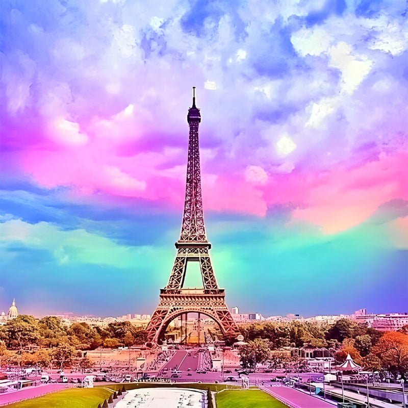 Eiffel et Nuages Colorés Broderie Diamant