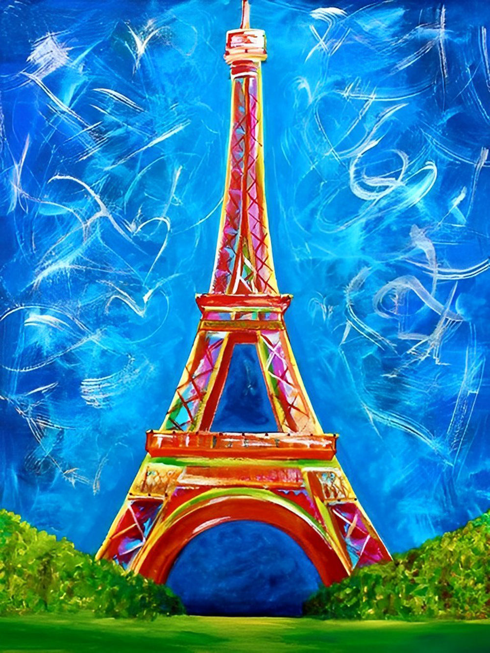 Eiffel Rouge et le Ciel Bleu Broderie Diamant