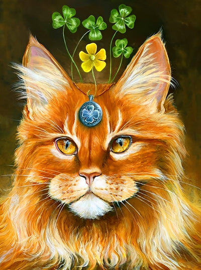 Élégant Chat Roux Maine Coon Broderie Diamant