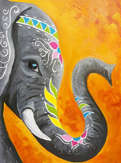 Éléphant Avec des Beaux Motifs Broderie Diamant