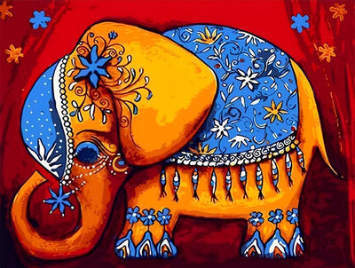 Éléphant avec des Décorations Bleues Broderie Diamant