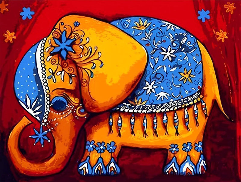Éléphant avec des Décorations Bleues Broderie Diamant