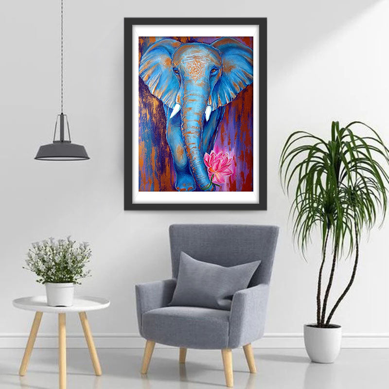 Éléphant Bleu et Lotus Broderie Diamant