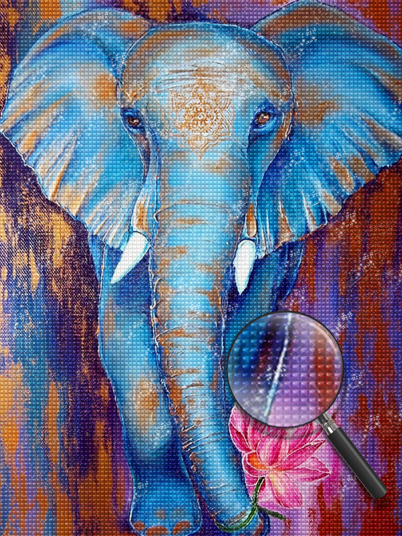Éléphant Bleu et Lotus Broderie Diamant
