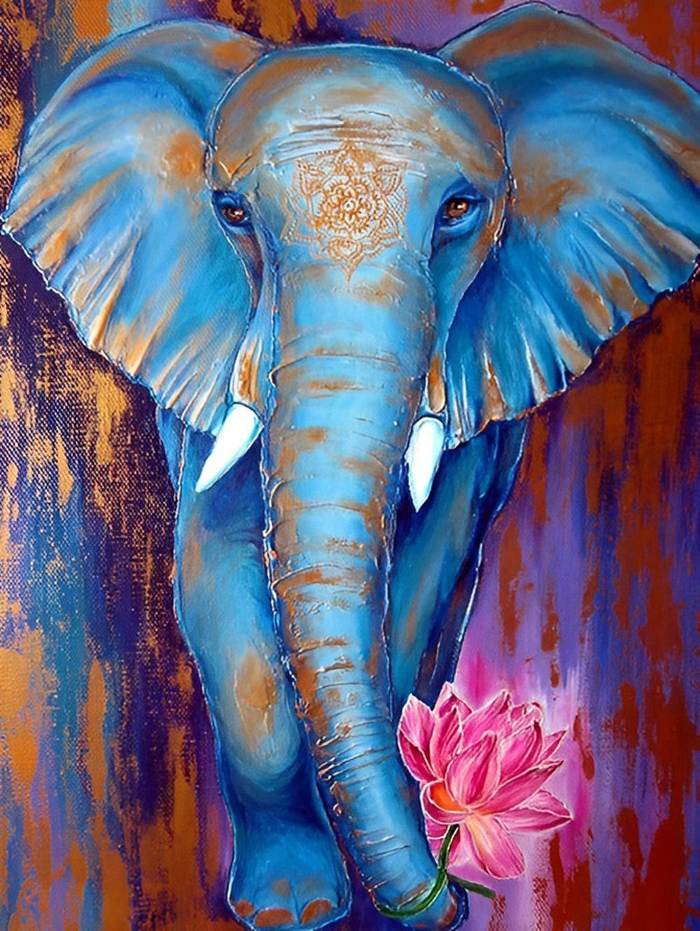 Éléphant Bleu et Lotus Broderie Diamant