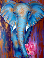 Éléphant Bleu et Lotus Broderie Diamant