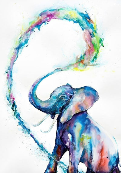 Éléphant Coloré Jouant de l'Eau Broderie Diamant