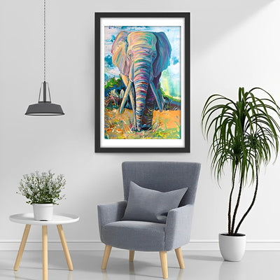 Éléphant Coloré sur la Pelouse Broderie Diamant