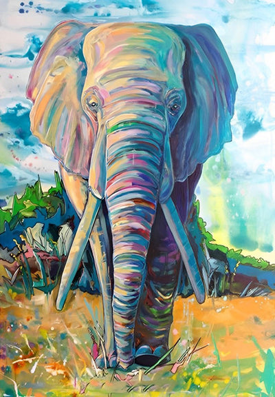 Éléphant Coloré sur la Pelouse Broderie Diamant