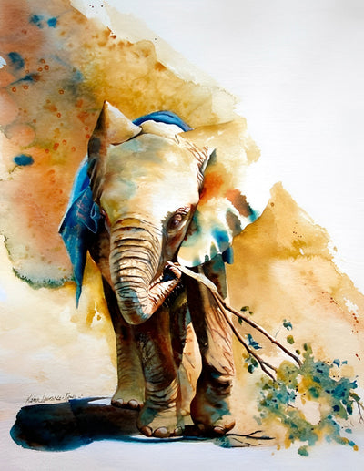 Éléphant Doré et une Branche Broderie Diamant