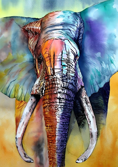 Éléphant en Couleurs Fantastiques Broderie Diamant
