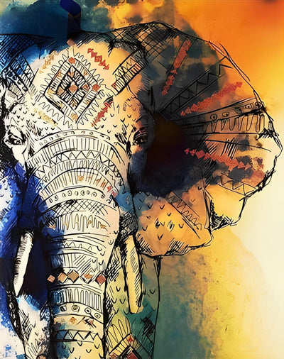 Éléphant en Motifs Rouges Broderie Diamant
