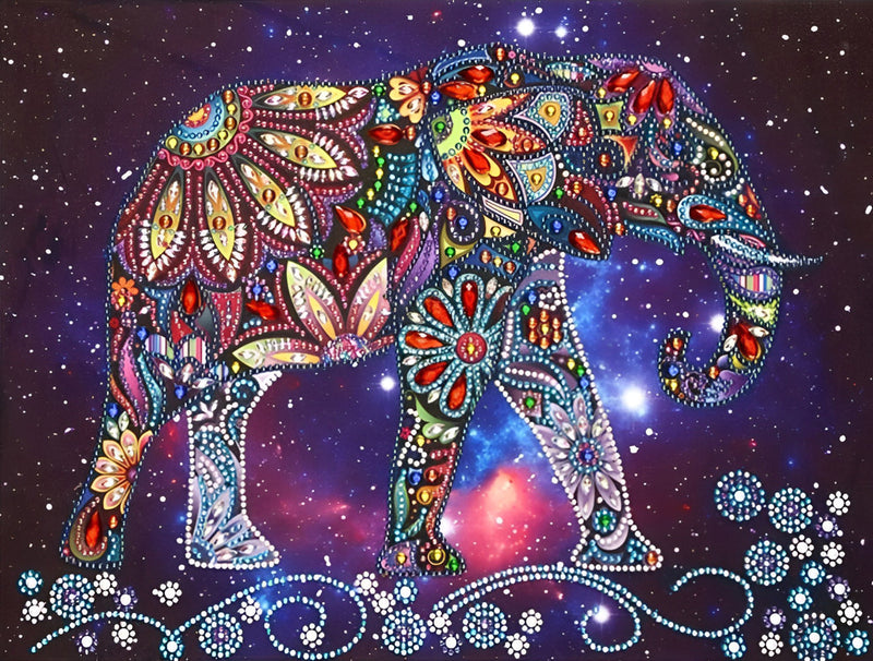 Éléphant et Fleurs Broderie Diamant