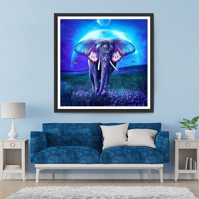 Éléphant et la Lune Bleue Broderie Diamant