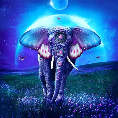 Éléphant et la Lune Bleue Broderie Diamant