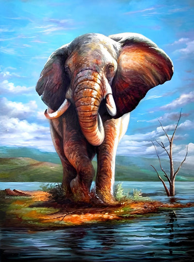 Éléphant et l'Ile Broderie Diamant