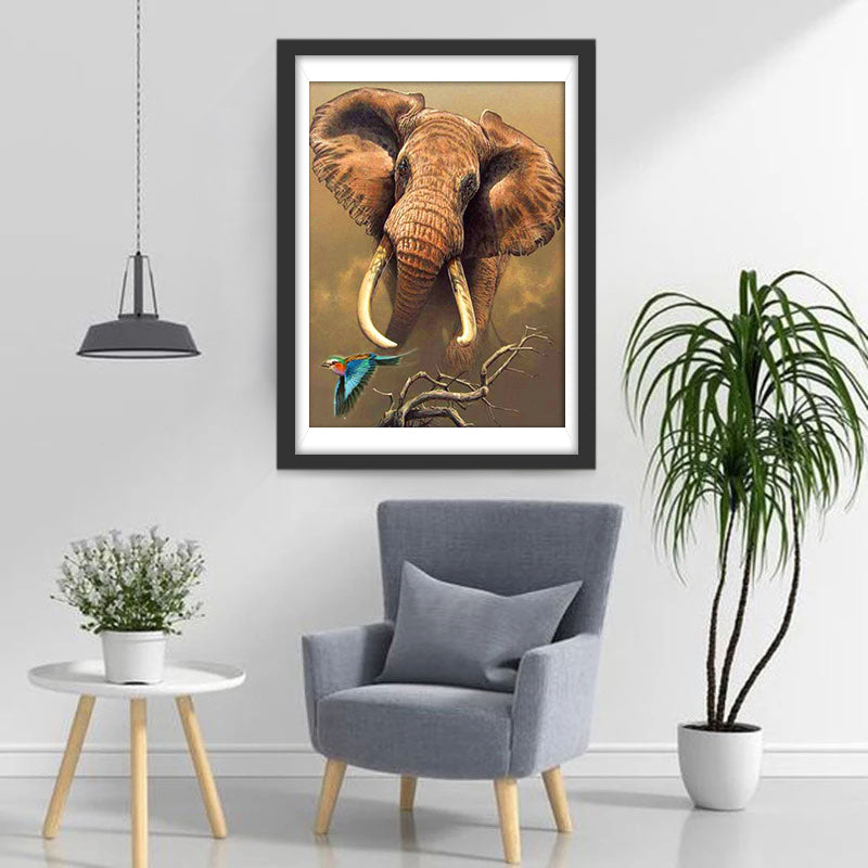 Éléphant et Perroquet Broderie Diamant