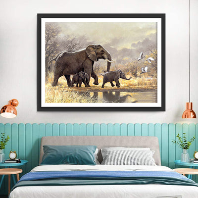 Éléphant et Ses Deux Bébés Broderie Diamant