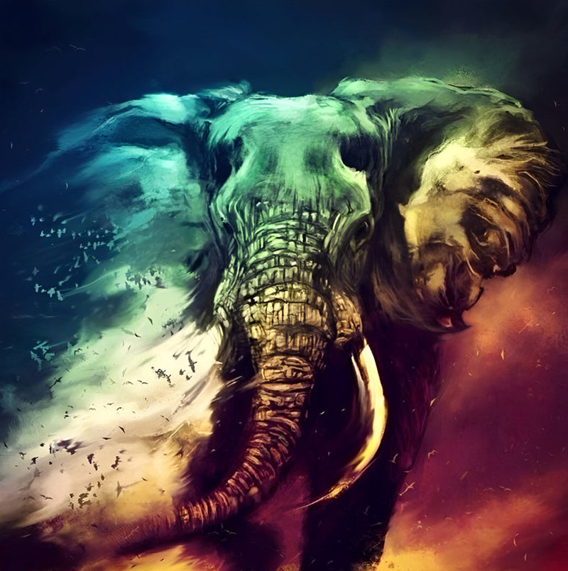 Éléphant et une Éclatante Nuée d’Oiseaux Broderie Diamant