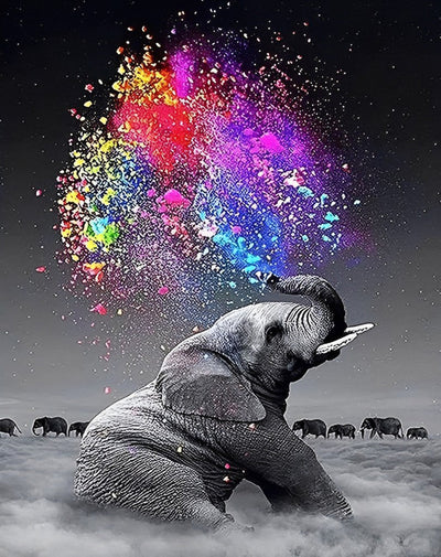 Éléphant Pulvérisant de l’Arc-en-Ciel Broderie Diamant