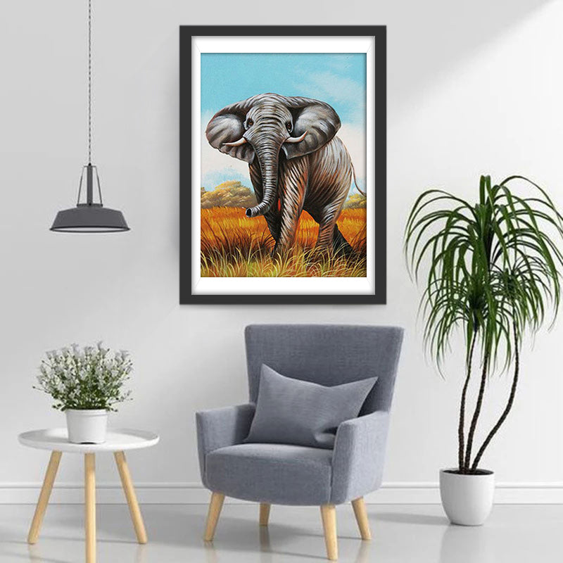 Éléphant sous la Pelouse Rousse Broderie Diamant