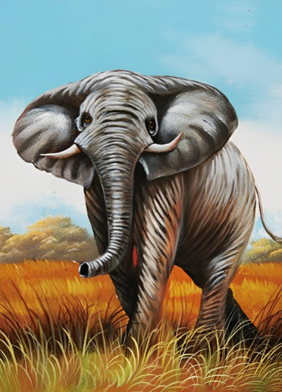 Éléphant sous la Pelouse Rousse Broderie Diamant