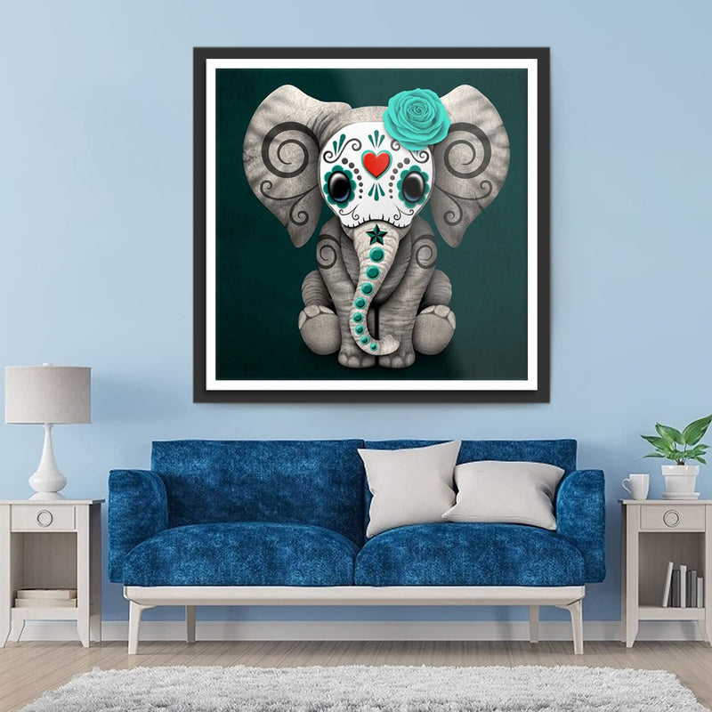 Éléphant Squelette Vert Broderie Diamant