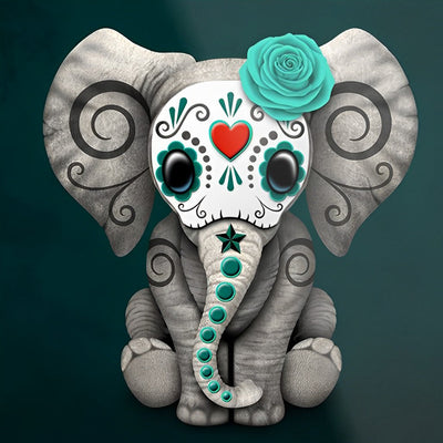 Éléphant Squelette Vert Broderie Diamant