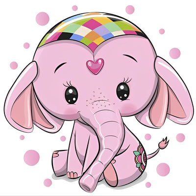 Éléphanteau Rose Portant un Turban Cartoon Broderie Diamant