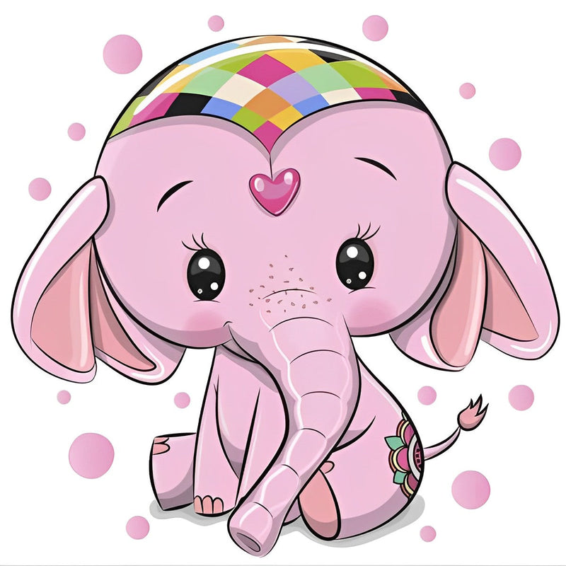 Éléphanteau Rose Portant un Turban Cartoon Broderie Diamant