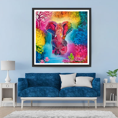 Éléphants Colorés et Lotus Broderie Diamant