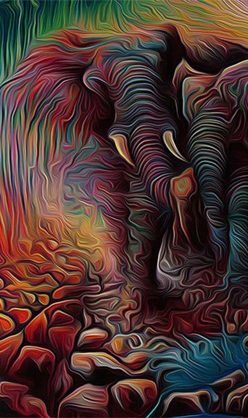 Éléphants de Lignes Colorées Broderie Diamant
