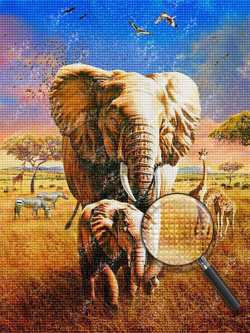 Éléphants, Girafes et Zèbre Broderie Diamant