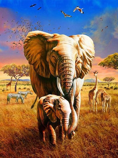 Éléphants, Girafes et Zèbre Broderie Diamant