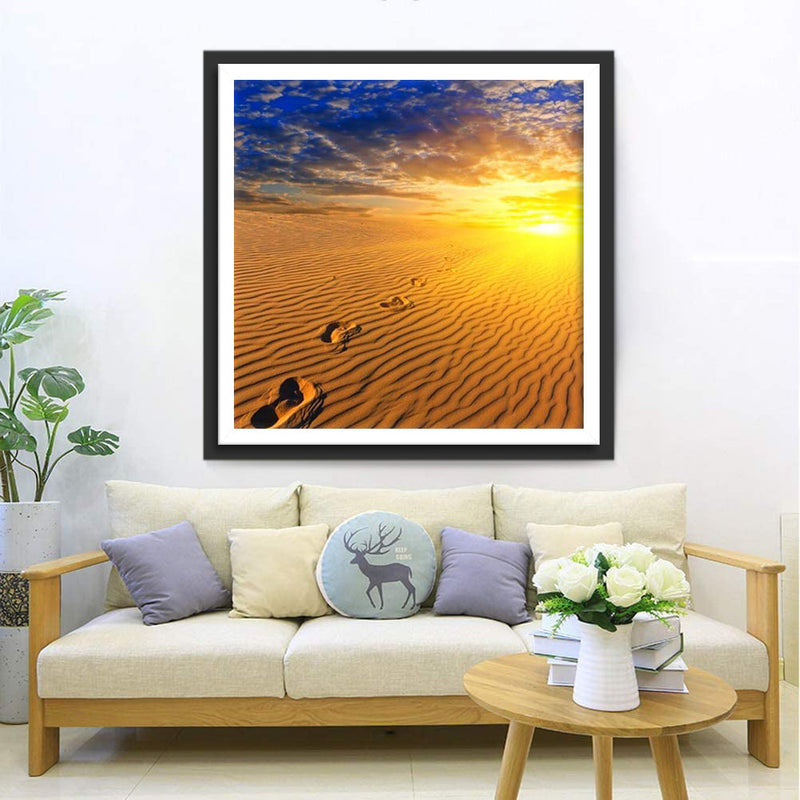 Empreintes de Pas sur la Plage Broderie Diamant