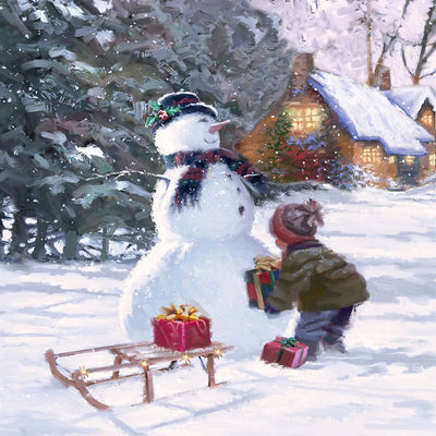Enfant Adorable et Bonhomme de Neige Broderie Diamant