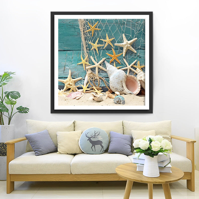 Étoile De Mer et Conque sur la Plage Broderie Diamant