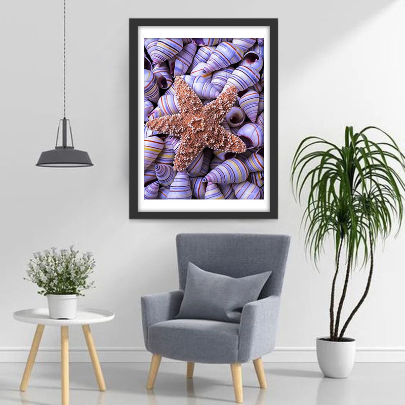 Étoile De Mer et Conques Violettes Broderie Diamant