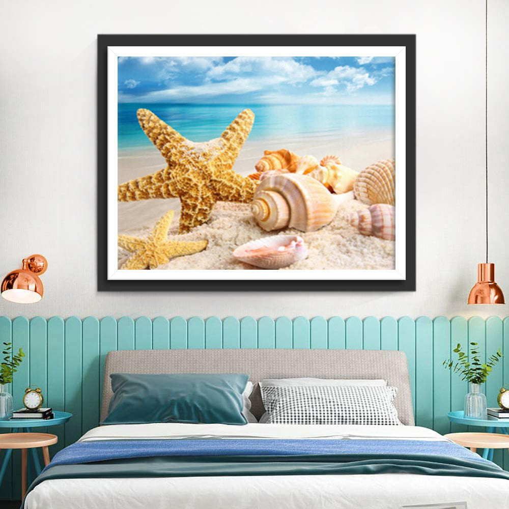 Étoile De Mer Jaune sur la Plage Broderie Diamant