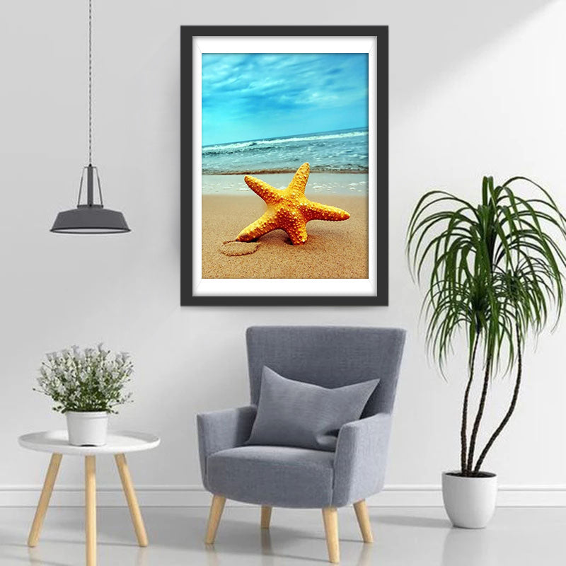 Étoile De Mer Orange sur la Plage Broderie Diamant