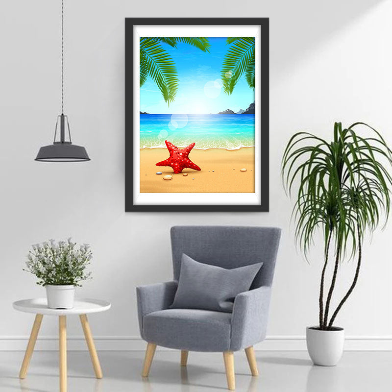 Étoile De Mer Rouge sur la Plage Broderie Diamant