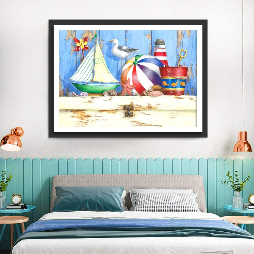 Étoile De Mer Rouge sur la Plage Broderie Diamant