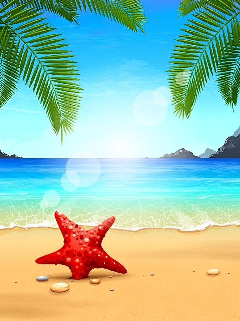 Étoile De Mer Rouge sur la Plage Broderie Diamant