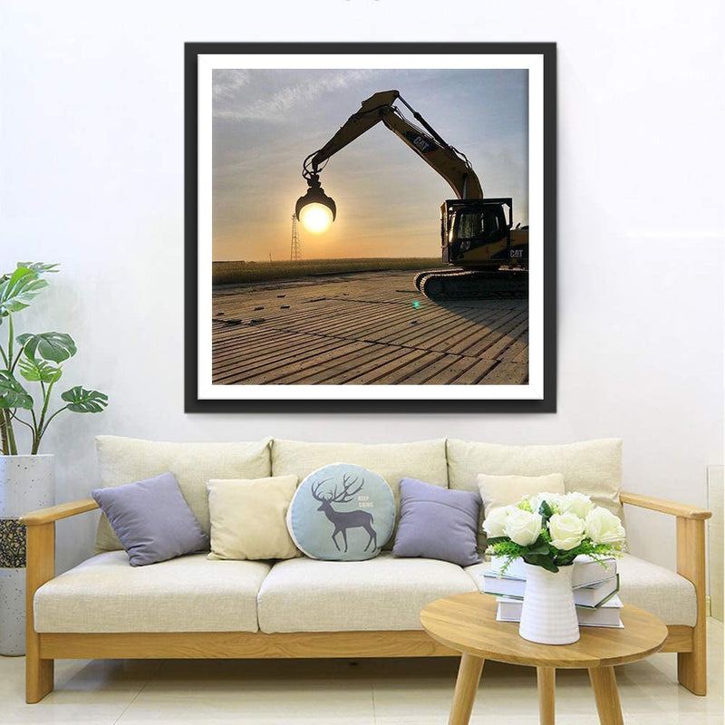 Excavatrice Travaillant sous le Soleil Broderie Diamant