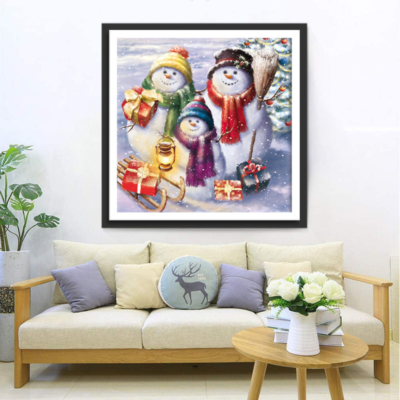 Famille de Bonhomme de Neige Broderie Diamant