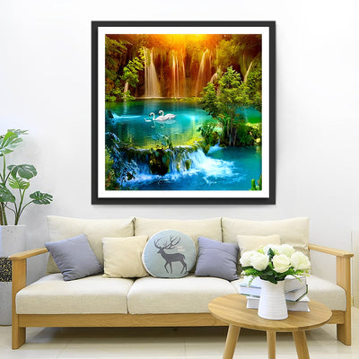 Famille de Cygnes er Forêt Paysage Broderie Diamant